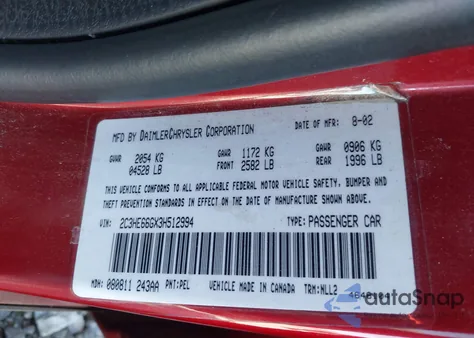 2003 Chrysler 300M из США, поврежденный, VIN 2C3HE66GX3H512994